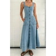 thumbnail image 2 of Chouyatou Women's Adjustable Strap Midi Long Denim Dress 2024 Button Down A-Line Swing Flowy Jean Dress, 2 of 6