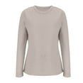 thumbnail image 4 of Aloohaidyvio Womens Waffle Knit Tops Casual Slim Fit Basic Tee Long Sleeve Stretch Shirts Beige XL, 4 of 6