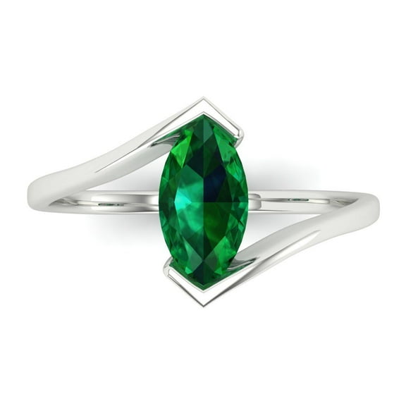 Solitaire Engagement Ring for Women - 1ct Simulated Emerald in 14K White Gold Promise Ring