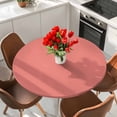 thumbnail image 2 of Pure Coral Red Table Cloth, Round Fitted Tablecloths with Elastic Edge, Simple Solid Color Wipeable Waterproof Table Cover for Kitchen Wedding 55-60 Inches, 2 of 4