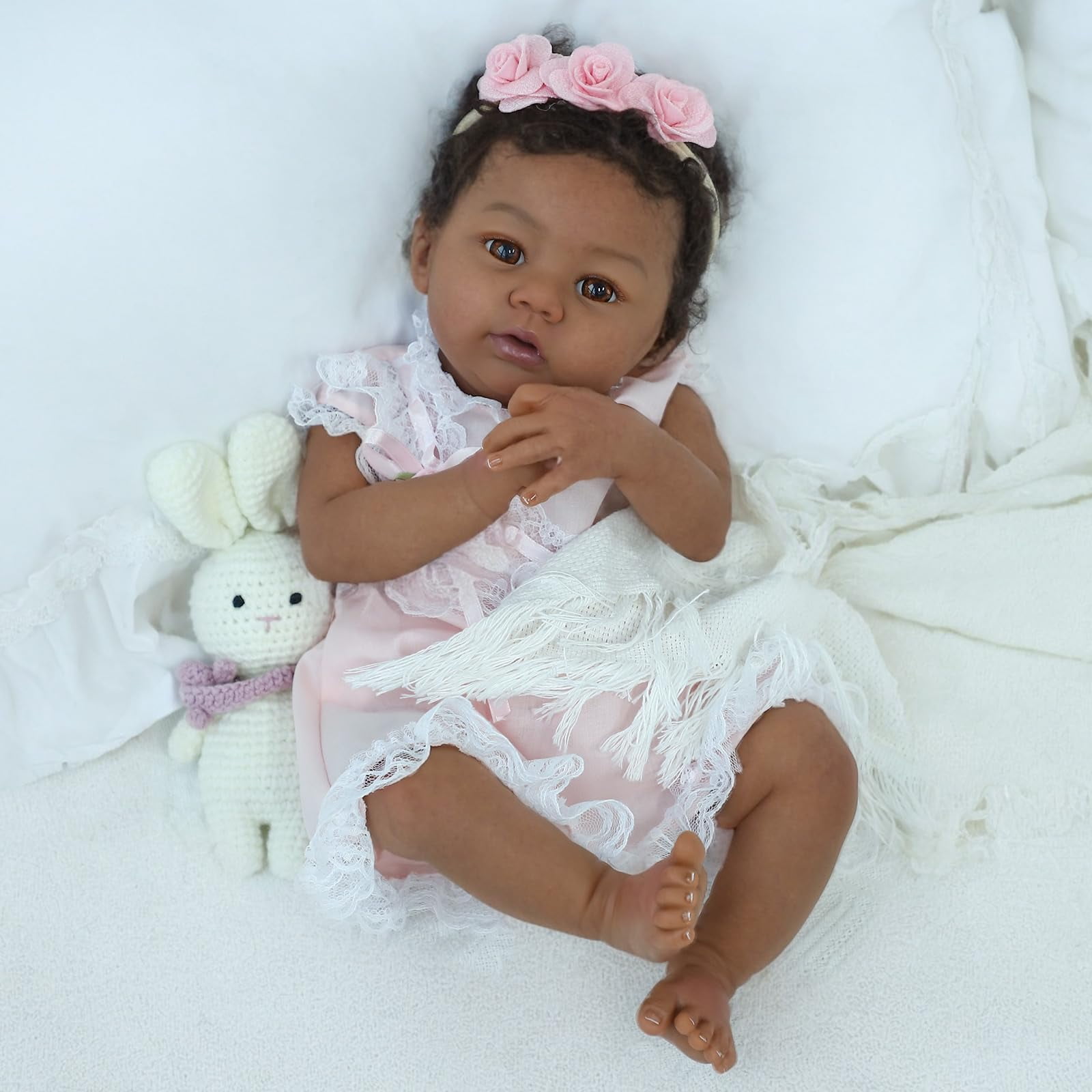 Reborn Baby Doll Black – 18-Inch Realistic Lifelike African American Newborn Handmade Doll with Real Life Soft Weighted Cloth Body and Accessories – Gift Set for Kids Ages 3 and Up