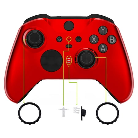 eXtremeRate Chrome Red Edition Glossy Faceplate, Front Shell for Xbox One Elite Series 2 Model 1797, Xbox One Elite Series 2 Core - Thumbstick Accent Rings Included