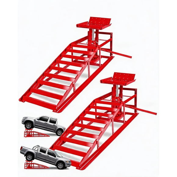 5 Ton Hydraulic Car Ramps 2 Pack Adjustable 9.3-15 inch, Heavy Duty Low Profile Steel Service Ramps 12000 lbs, Portable for Oil Changes Trucks SUVs Garage, Black/Blue/Red