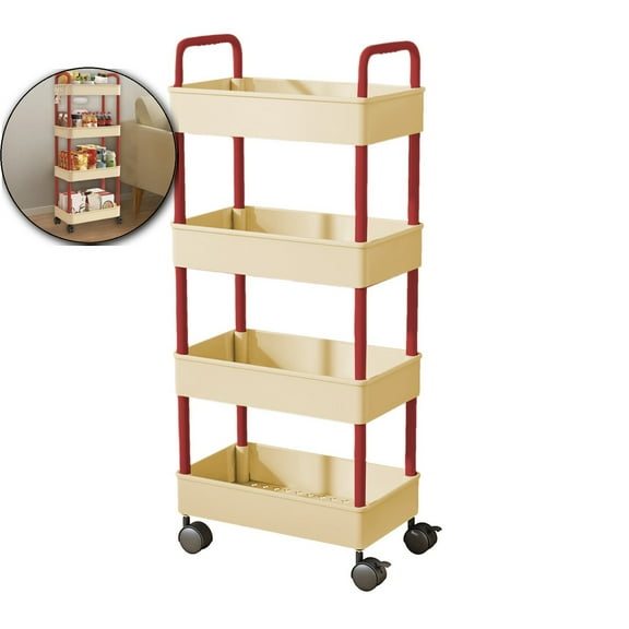 VQPeo 4-Layer Plastic Kitchen Storage Cart, Multipurpose Bathroom Organizer Rack, Mobile Toiletries & Snack Stand for Home Use