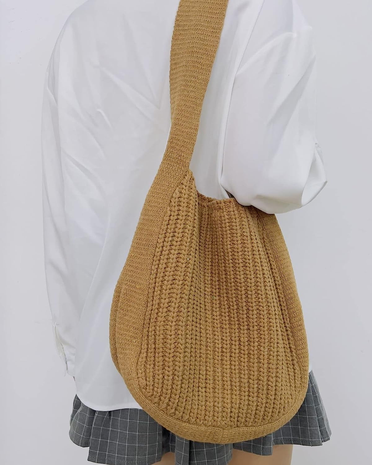 Kukuzhu Large Crochet Tote Bag for Women Casual Hobo Bag Shoulder Bag Retro Knitted Purses Handbag Beach Travel Tote Bag
