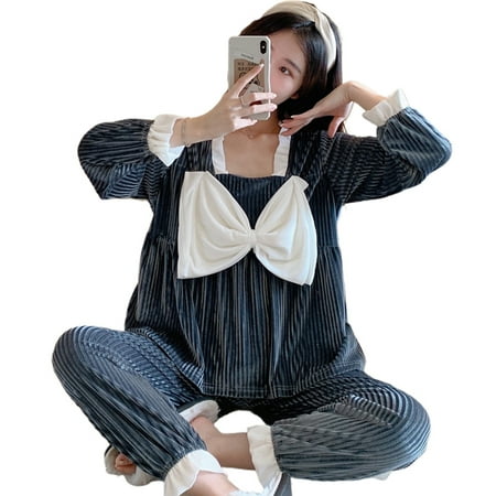 

Fashion Women s Pajamas Set Long Sleeve Fleece Princess Sleepwear Casual Warming Nightgown for Autumn Winter New