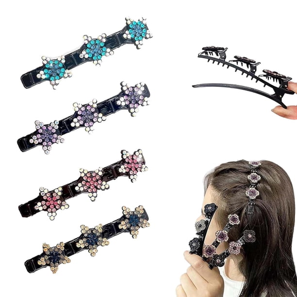 Pinzas para el cabello trenzadas con piedras de cristal brillantes para mujeres y niñas (juego de 3)