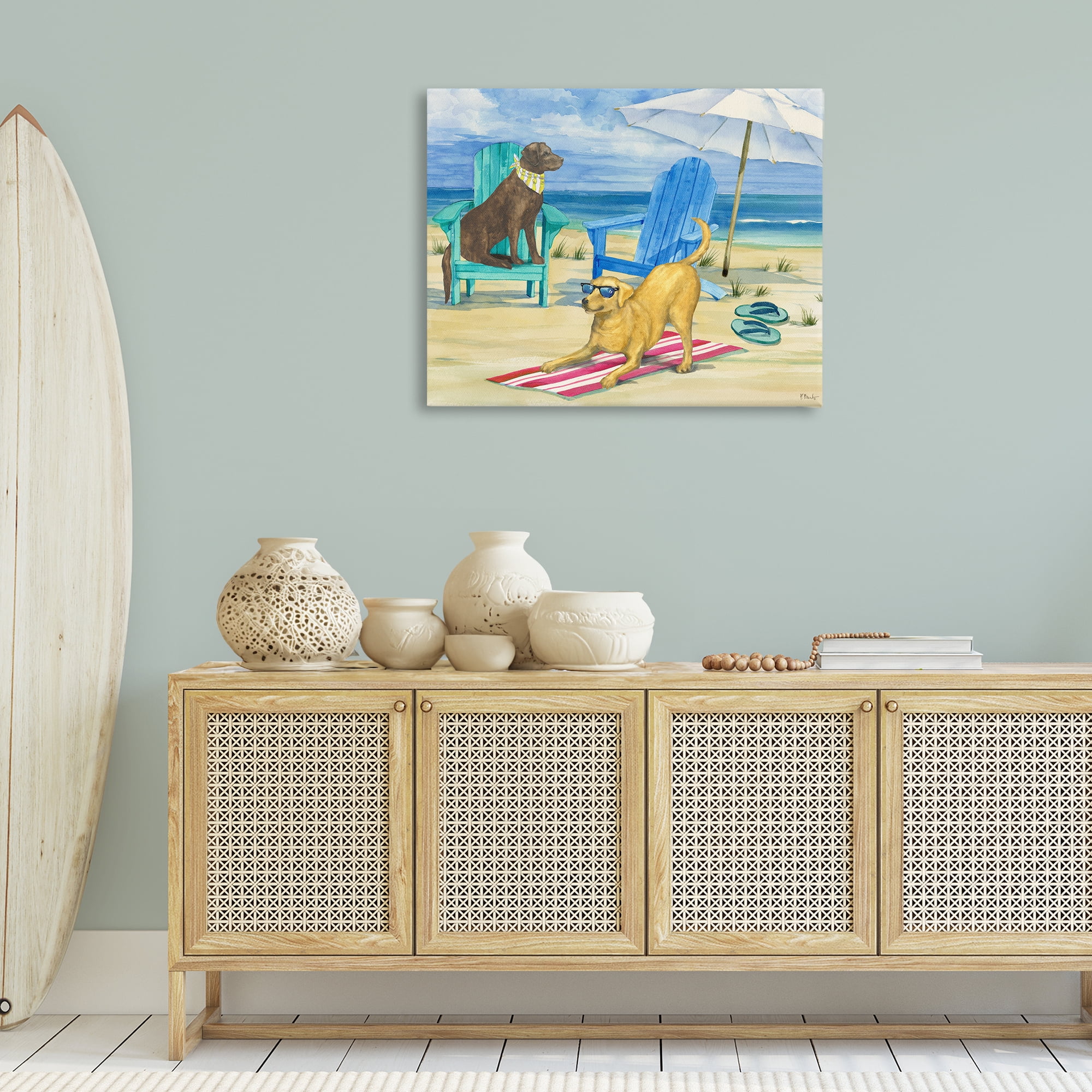 Stupell Industries Dogs on Beach Towel Animals & Insects Painting Gallery Wrapped Canvas Art Print Wall Art, 40 x 30