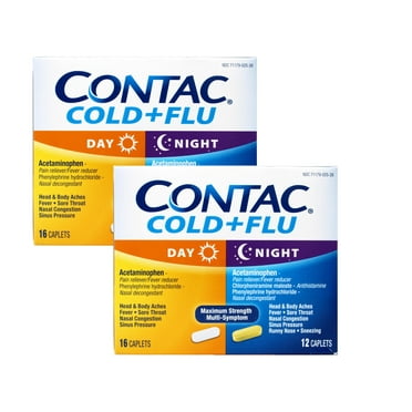 Contac Cold   Flu Dual Formula Pack 16 Day Caplets/12 Night Caplets 28 ea (Pack of 2)