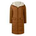 thumbnail image 6 of Dwralegc Long Winter Coats for Women Long Sleeve Thick Oversized Long Puffer Jacket Winter Trendy Full Zip Shearling Coats Heavyweight Hooded Outerwear with Pockets Brown 2XL, 6 of 9