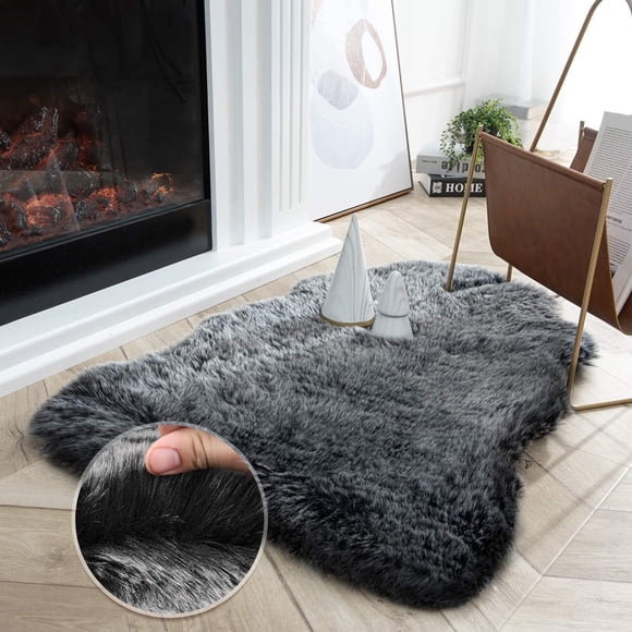Alfombra Ashler HOME DECO de piel sintética de zorro suave, 60 x 90 cm, color negro y blanco