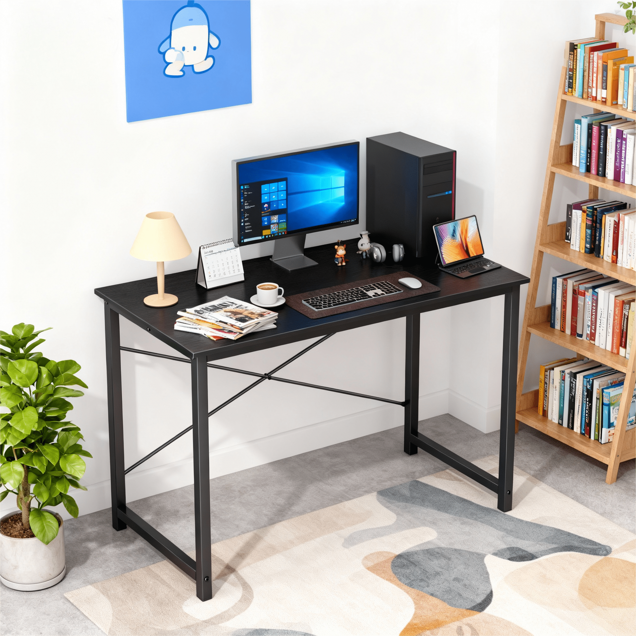 CONCETTA 40in Computer Office Desk, Writing Table for Small Spaces, Modern Style Home Office Desk, Black