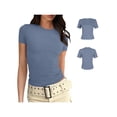 thumbnail image 6 of Caoirhny Women's Ribbed Tops Slim Fit Round Neck Short Sleeve Stretchy Solid Color Basic T-Shirts for Summer, 6 of 7