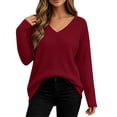 thumbnail image 5 of CHGBMOK Women's Plus Size Waffle Knit Shirts V Neck Long Sleeve Top Fall Casual Loose Fit Blouse, 5 of 9