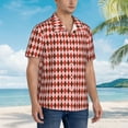 thumbnail image 5 of Balery Red and Brown Squares Print Men's Hawaiian Shirts Short Sleeve Beach Shirt Relaxed Fit Vacation Button Down Shirts-X-Large, 5 of 9