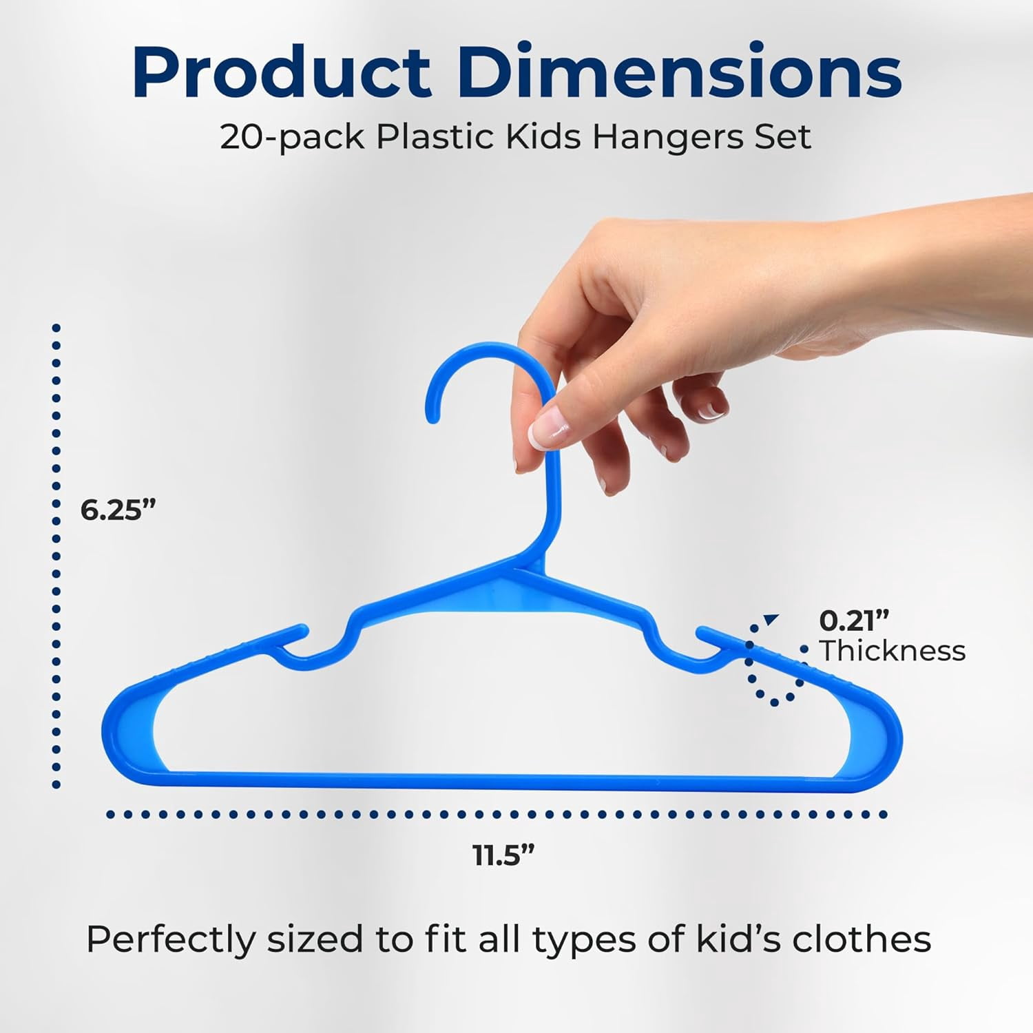 20 Pcs. Non-Slip Plastic Kids Hangers - Durable and Space-Saving Closet Organizers for Infants, Toddlers, and Kids' Clothing (Blue)