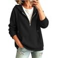 thumbnail image 5 of Hoodies for Women Long Sleeve Drawstring Half Zip Up Pullover Solid Color Drop Shoulder Sweatshirts with Pocket, 5 of 9