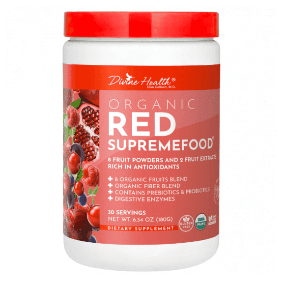 Dr. Colbert, MD Organic Red Supremefood | Berry Flavored Blend | by Divine Health | 10 Organic Fruits | Probiotics | Enzymes | Herbs | Fiber |  Antioxidants | Non-GMO | 30 Day Supply | 180g