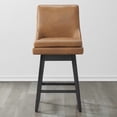 thumbnail image 3 of CHITA 26 inch Upholstered Swivel Fabric Counter Bar Stools with Back & Wood Legs Set of 3,Faux Leather in Cognac Brown, 3 of 8