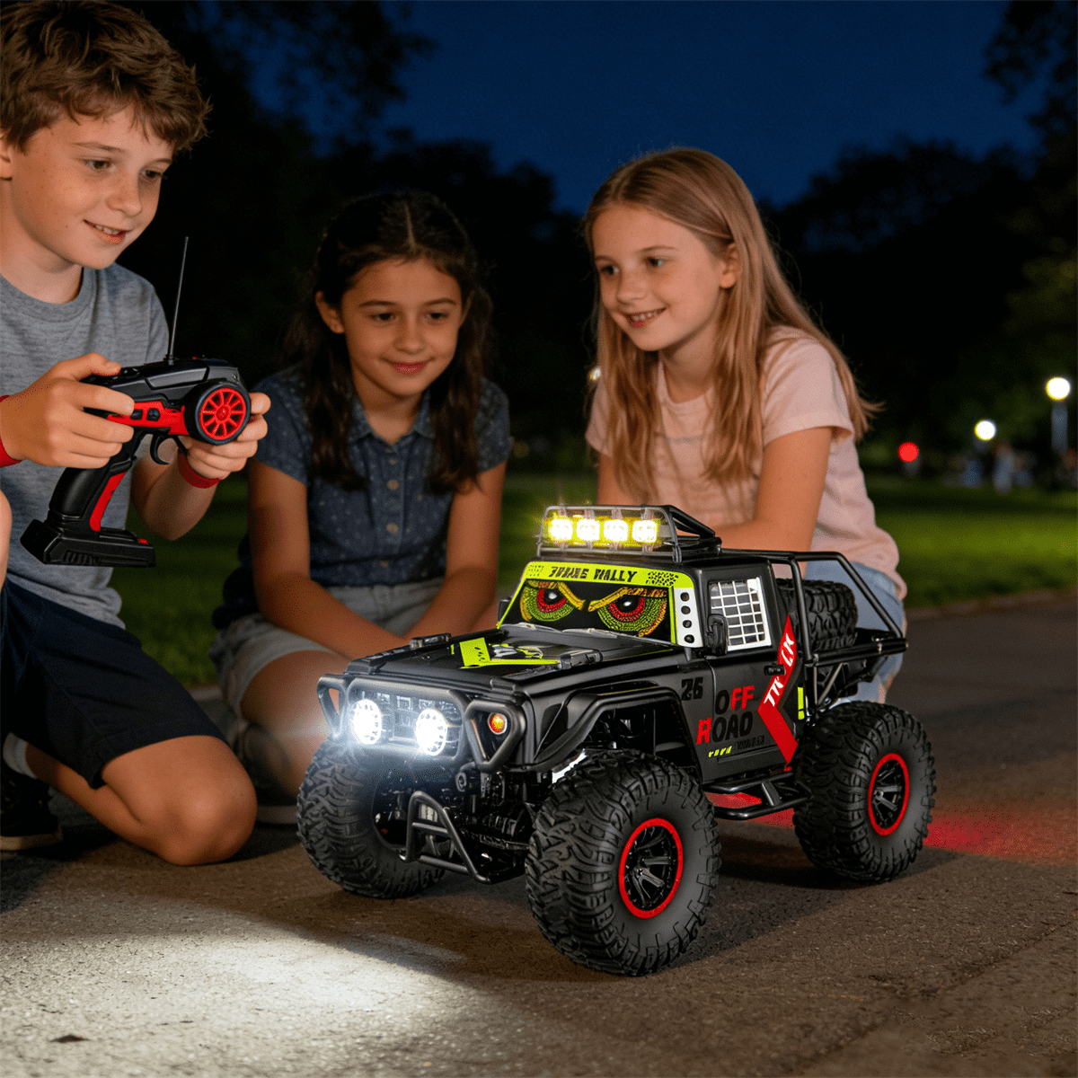 HNH 1:10 Big Rock Crawler 4WD Rc Car off Road Monster Truck, 25KM/H Remote Control Car with LED Light, 2400Mah Batteries