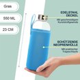thumbnail image 3 of Botella de agua de vidrio con funda y tapa de acero inoxidable - tamaño de 50 ml - tapa a prueba de fugas, reutilizable, muy adecuada para viajes y almacenamiento de jugos de bebidas,, 3 of 5