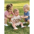 thumbnail image 4 of BemeyourBBs Newborn Boy Boy Girl Summer Clothes Infant Hospital Going Home Outfit New To The Crew Letters Embroidery Crew Neck Short Sleeve Romper and Elastic Waist Pockets Shorts Set, 4 of 9