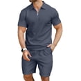thumbnail image 2 of Conjunto de polo y pantalones cortos KUYIGO, casual de verano para hombre, azul marino, 2 of 5