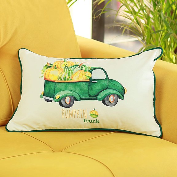 Fall Thanksgiving Decorative Single Throw Pillow Green Truck Lumbar