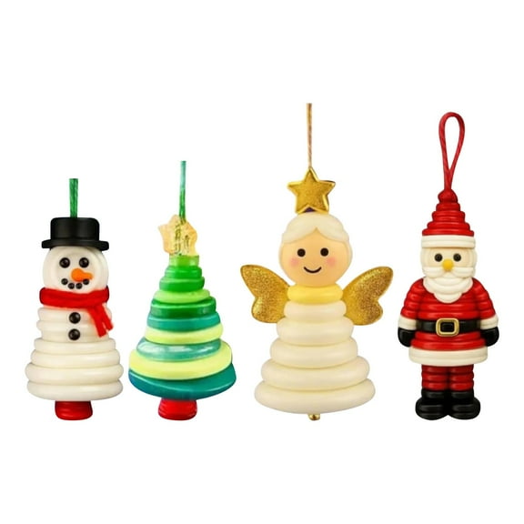 HCTSHG DIY Christmas Button Ornament Making–Fun Holiday Decorations Set, DIY Craft Buttons Kit with Christmases Snowman/Santa, Handmade Stacked Colorful Buttons Xmas Hanging Decorations (4pcs)