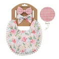 thumbnail image 2 of OAVQHLG3B Baby Girls Plaid Print Bibs Set Cute Linen Cotton Double Sided Saliva Headband Set 1 Bib Wipe 2 Bow Tiara, 2 of 3