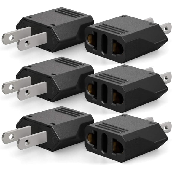 Adaptador de enchufe Unidapt de EU a US tipo A, paquete de 6, negro