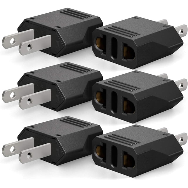 Adaptador de enchufe Unidapt de EU a US tipo A, paquete de 6, negro
