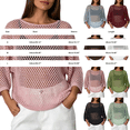 thumbnail image 2 of JJHGVB Women's Crochet Cover Up Tops Long Sleeve Sweaters Hollow Out Knit Sweater Beach See Through Cover Ups Cover Up Top Loose Fit Beach Vacation Outfits Summer Cover Up Sheer Knit Top A2-White M, 2 of 3