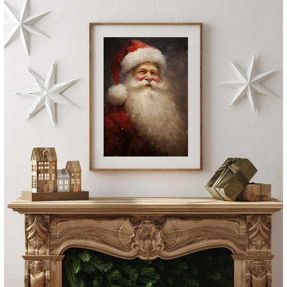 Santa Portrait Vintage Christmas Print Wall Art, Christmas Santa Seasonal Decor Rustic Christmas Art Holiday Décor, 32x48 UNFRAMED