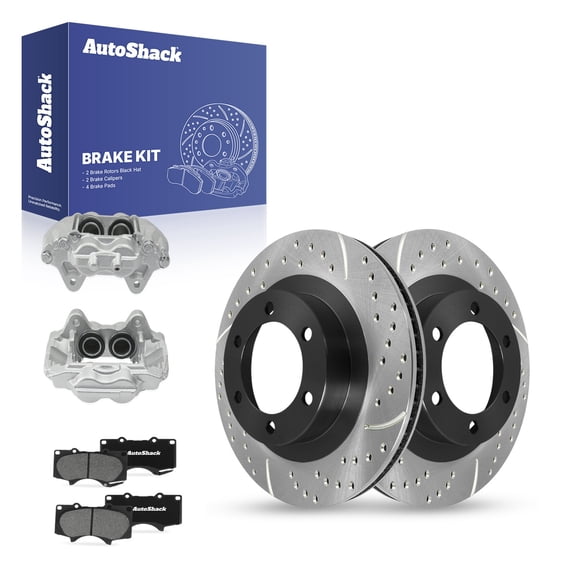 AutoShack Front Vented Drilled & Slotted E-Coated Brake Rotors   Ceramic Pads   Calipers 8-PC Brake Kit Replacement for 2003-2005 Toyota 4Runner ShadowGuard 13.29" (337.5 mm)