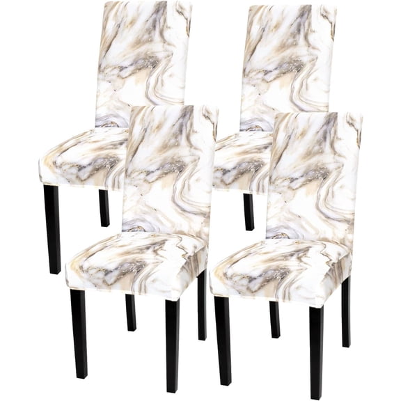 Chair Covers for Dining Room Set of 4, Spandex Stretch Dining Room Chair Cover, Removable Washable Kitchen Parsons Chair Covers Seat Slipcovers, Grey Gold Marble