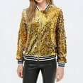 thumbnail image 2 of Women's Jackets Sequin Baseball Jacket Long Sleeve Front Zip Bomber Blazer Glitter Lightweight Outwears, 2 of 5
