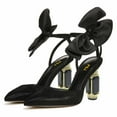 thumbnail image 2 of FSJ Women Elegant Pointy Close Toe Crystal High Heels Sandals Ankle Strap Side Bowknot Crystal Chunky Heels Pumps Wedding D'Orsay Shoes Size 9 Black, 2 of 5