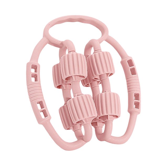 Rodillo de masaje para piernas con 8 ruedas, cómodo, práctico y portátil, con giro de 360 grados. Rosa