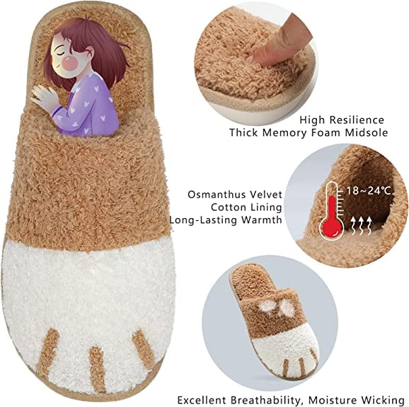Petmoko Cute Animal House Slippers for Women, Cozy Memory Foam Mens Slippers Soft Warm Slip, Anti-Skid Rubber Sole,Creative Gifts for Women Mom