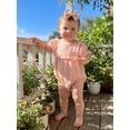 thumbnail image 6 of Cenuakty 3M 6M 12M 18M Infant Baby Girl Outfit Puff Short Sleeve Crew Neck Solid Color Romper with Bow Headband Set, 6 of 9