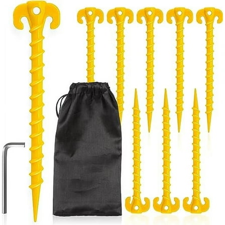 Kotto Large Outdoor Tent Stakes, Plastic Ground Anchor Pegs for Memorial Day, 10'' L, Yellow, 8-Pack