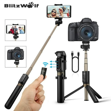 BlitzWolf Portable Bluetooth Handheld Extendable Folding Tripod Monopod Selfie Stick with Remote Controller Shutter,for Sport Action Camera 3.5-6 inch Screen Smart Mobile Phone
