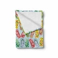 thumbnail image 2 of Flip Flop Soft Flannel Fleece Throw Blanket, Slippers with Hibiscus Flowers Palm Tree Leaves and Polka Dot Pattern, Cozy Plush for Indoor and Outdoor Use, 50" x 70", Multicolor, by Ambesonne, 2 of 6