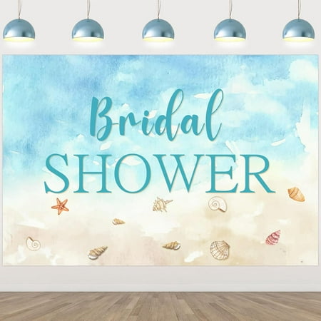 Image of Beach Bridal Shower Decoration Backdrop Blue Bachelorette Party Backdrop for Summer Wedding Engagement Bachelorette Party Decoration