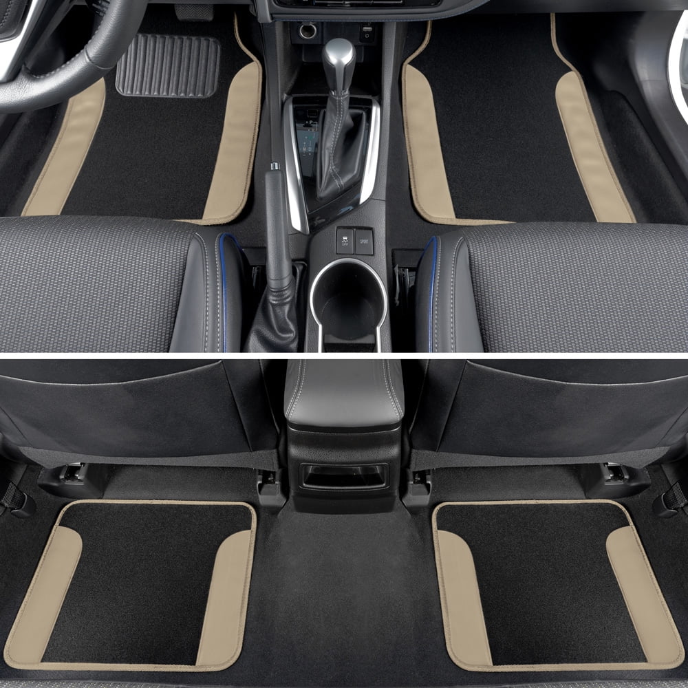 BDK Beige Heavy Duty Front & Rear Carpet Floor Mats Universal Liners for Car SUV Van & Truck, All Weather Protection with Anti-Slip Nibs, Fit Contours of Most Vehicles