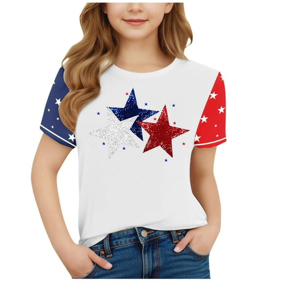 FamilyThread Kids American USA Flag Patriotic T Shirts 4th of July Summer T-Shirt for Boys Girls Short Sleeve American Flag Holiday Patriotic Tops