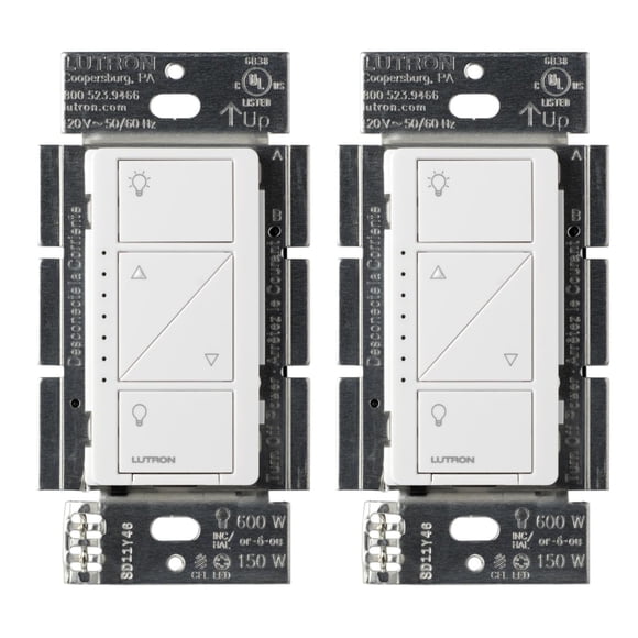 Interruptor de intensidad Lutron Caseta Smart Lighting, 150 W, blanco, paquete de 2