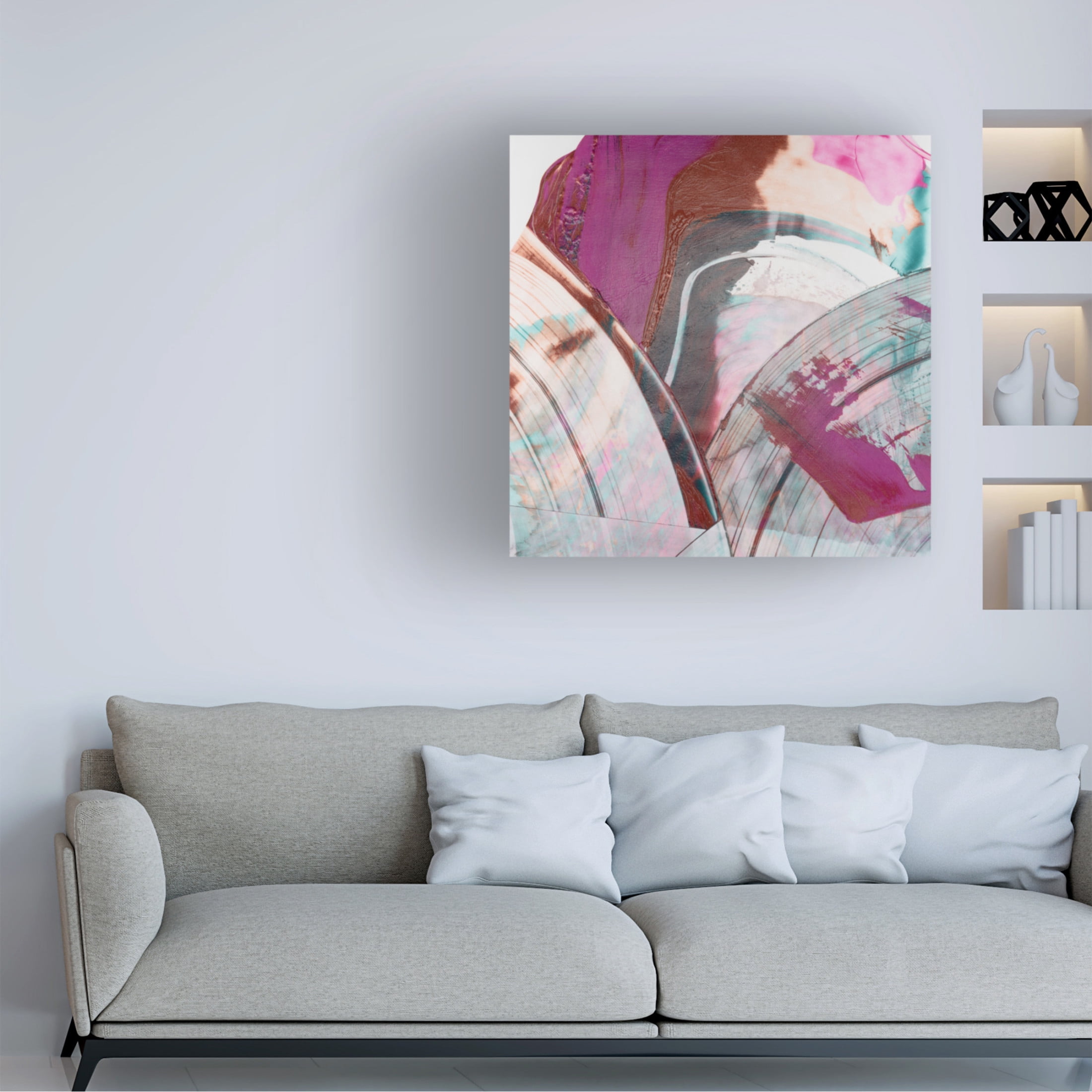 Canvas Wall Art - Ethan Harper 'Magenta and Patina I' Wall Art for Living Room, Bedroom, or Office Décor by Trademark Fine Art - 35 x 35 Inches