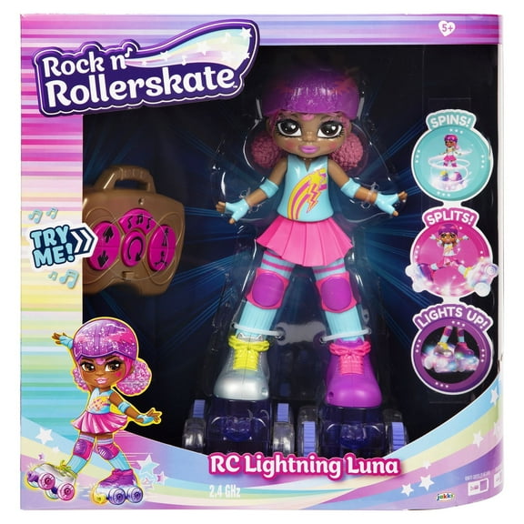 Rock N Rollerskate Lighting Luna Remote Control 11 inch Doll with Lights and Sounds, for Children Ages 3